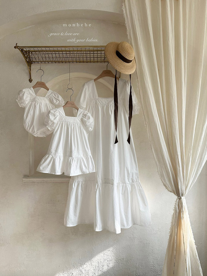 正韓夏Monbebe 親子裝_絕美雕花包屁衣/洋裝