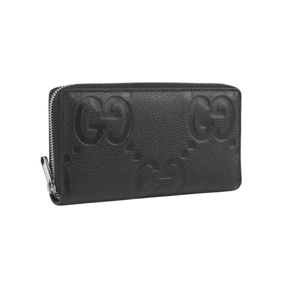 【GUCCI】GG Jumbo 大標誌皮革ㄇ形拉鍊長夾(黑色)
