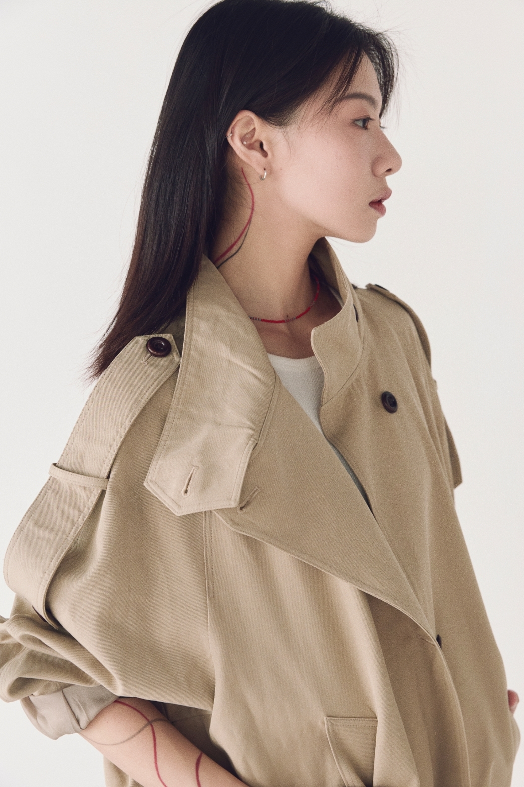 時髦廓型短款風衣外套-卡其