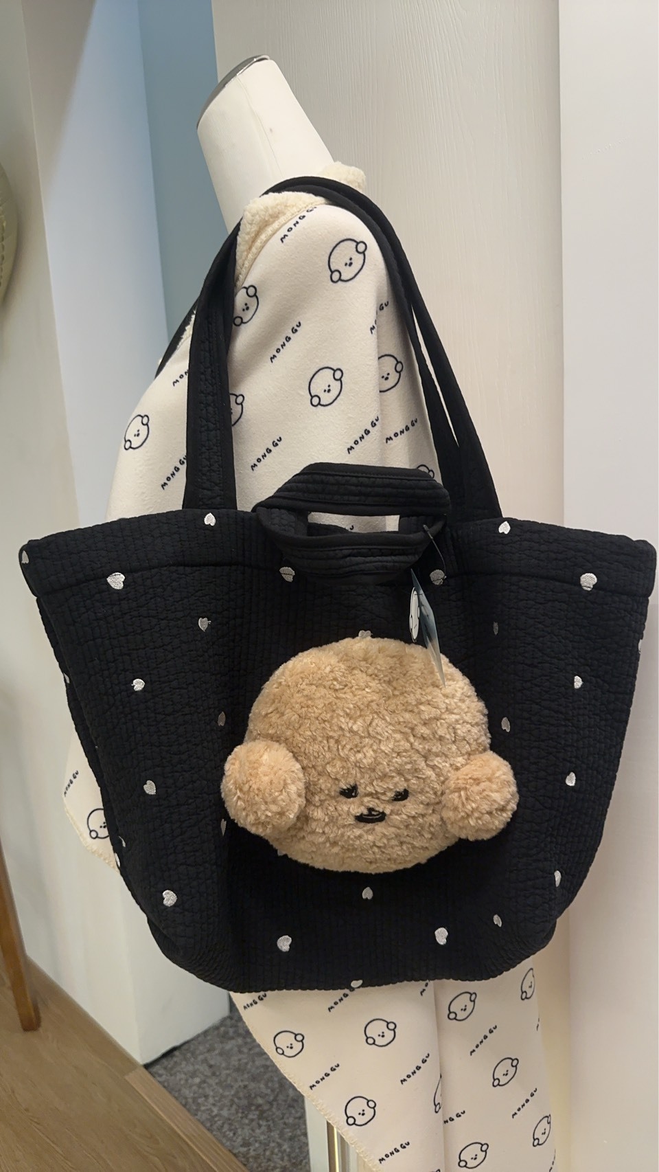 現貨-奶油頭黑色愛心大包