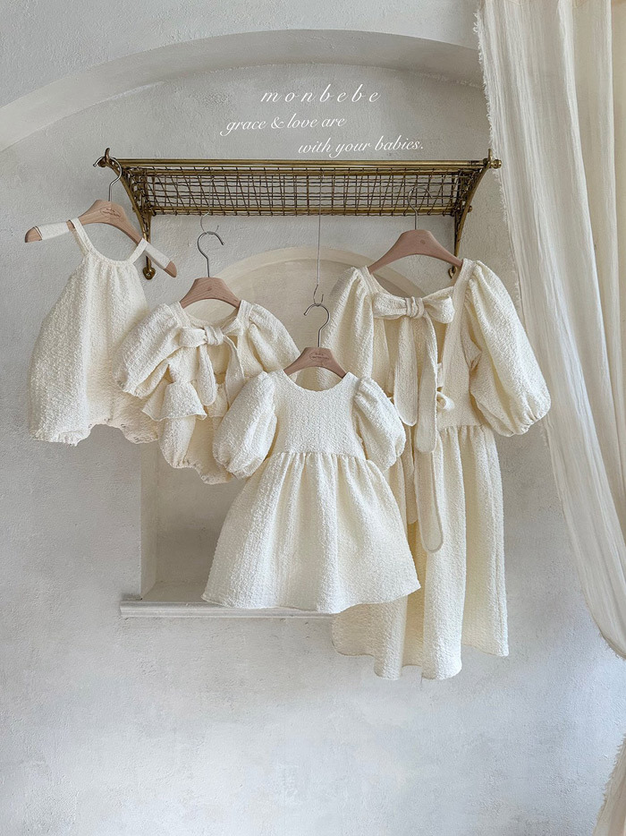 正韓夏Monbebe 親子裝_米白紋理包屁衣/洋裝
