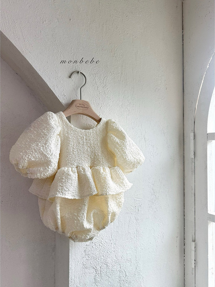 正韓夏Monbebe 親子裝_米白紋理包屁衣/洋裝