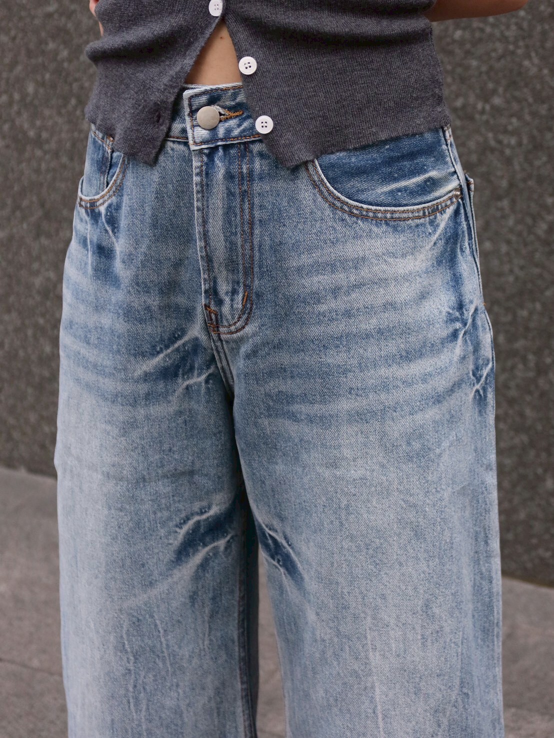 【預購】布日Funi 美式工裝褲 寬鬆彎刀牛仔褲 男女復古水洗闊腿 百搭休閒長褲