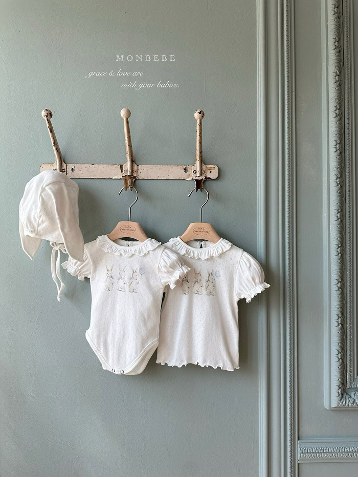 正韓夏Monbebe 軟萌兔兔捲邊包屁衣/上衣