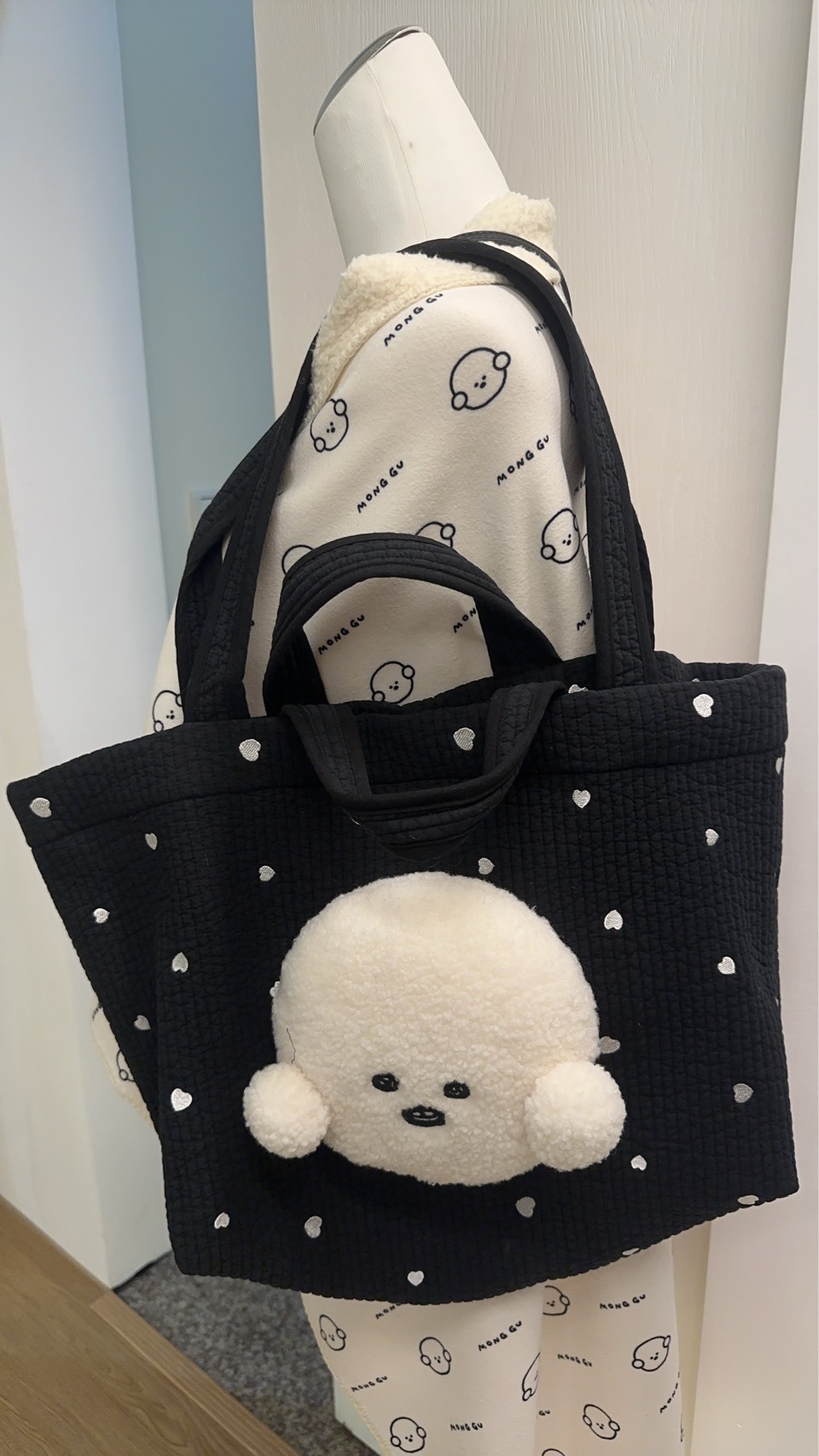 現貨-白頭黑色愛心大包