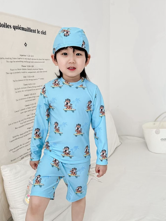 BYC04SW057BL 活力滑板老虎泳裝3件套