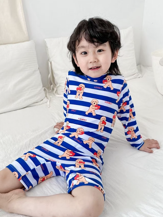 BYC04SW058BL  抱抱愛心小狗防曬連身泳衣連帽