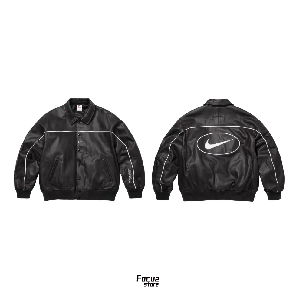 【Focus Store】現貨秒發 Nike x Supreme SS25 Leather Varsity Jacket "Black" 皮革棒球外套 黑色