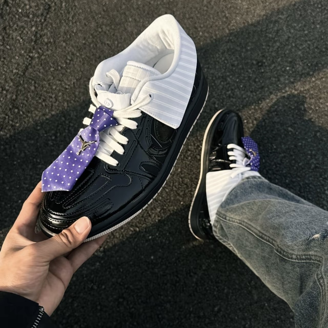 『代購商品』Nike Air Jordan 1 MM V3 黑色 條紋 漆皮 皮革 可翻折鞋領 領帶裝飾 低筒 男女鞋 IR7554-001