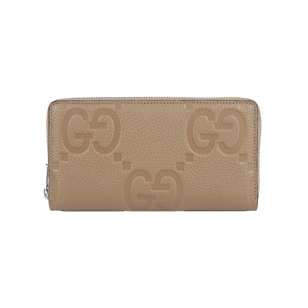 【GUCCI】GG Jumbo 大標誌皮革ㄇ形拉鍊長夾(灰褐色)