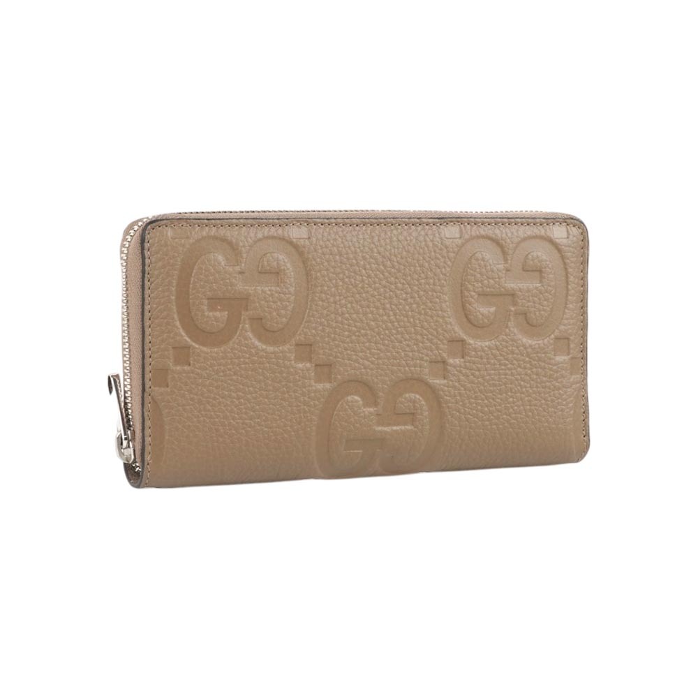 【GUCCI】GG Jumbo 大標誌皮革ㄇ形拉鍊長夾(灰褐色)