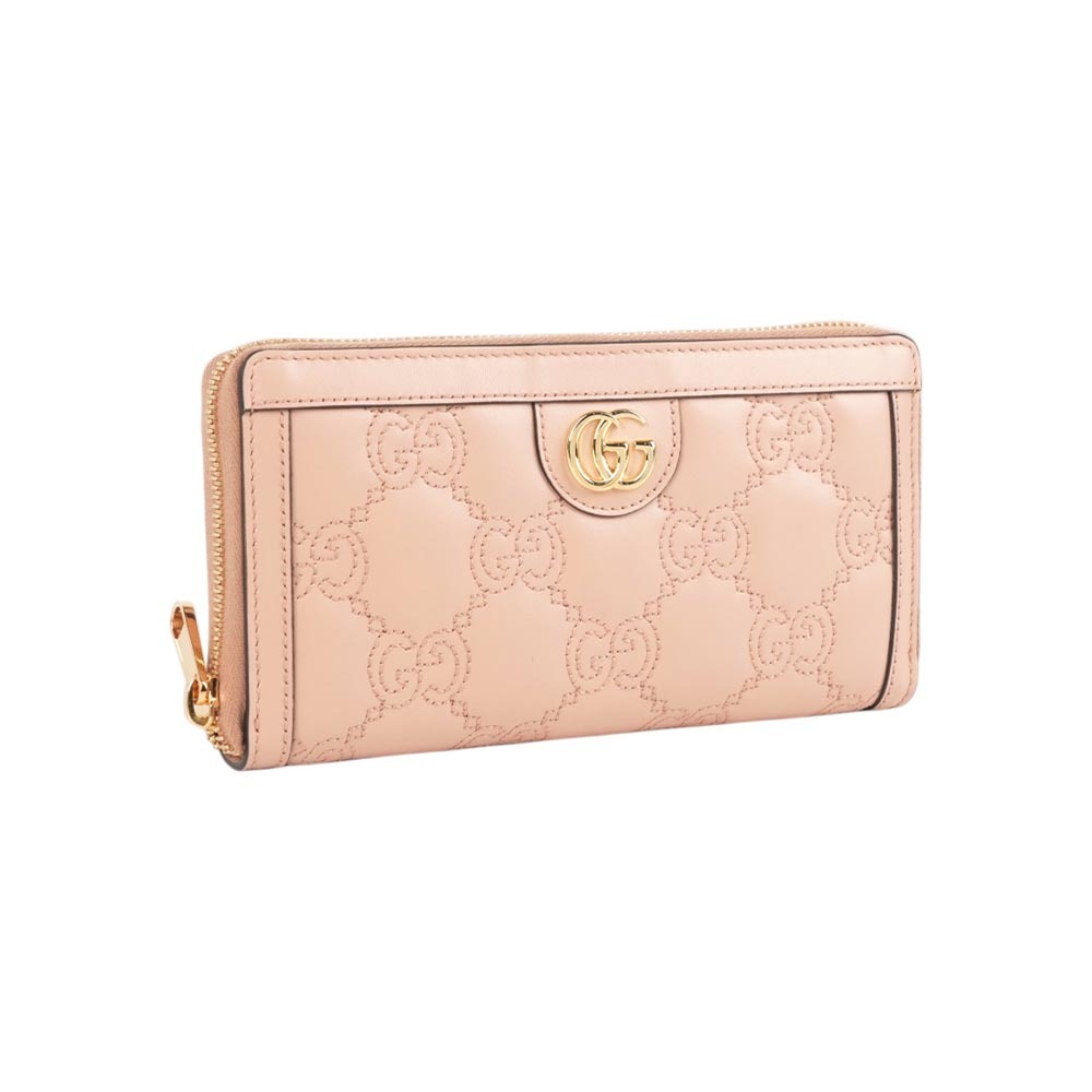 【GUCCI】GG Logo 縫線設計ㄇ形拉鍊長夾(裸粉色)