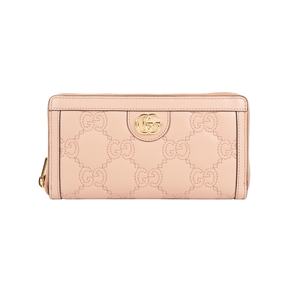 【GUCCI】GG Logo 縫線設計ㄇ形拉鍊長夾(裸粉色)