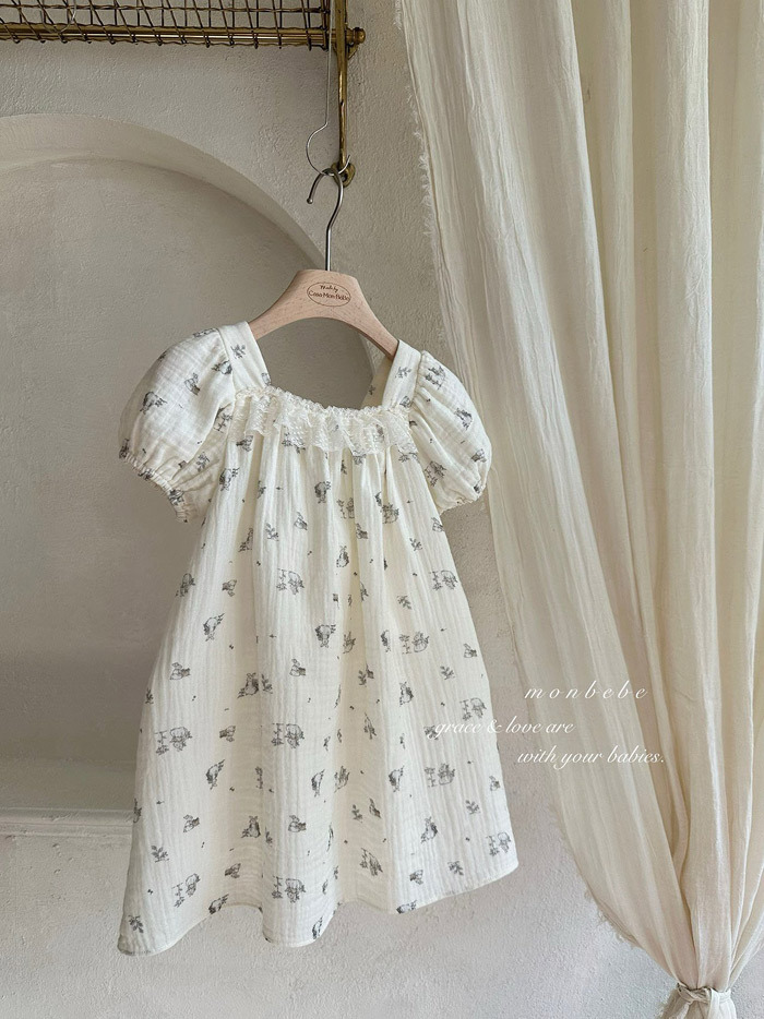 正韓夏Monbebe 蕾絲領兔兔包屁衣/洋裝
