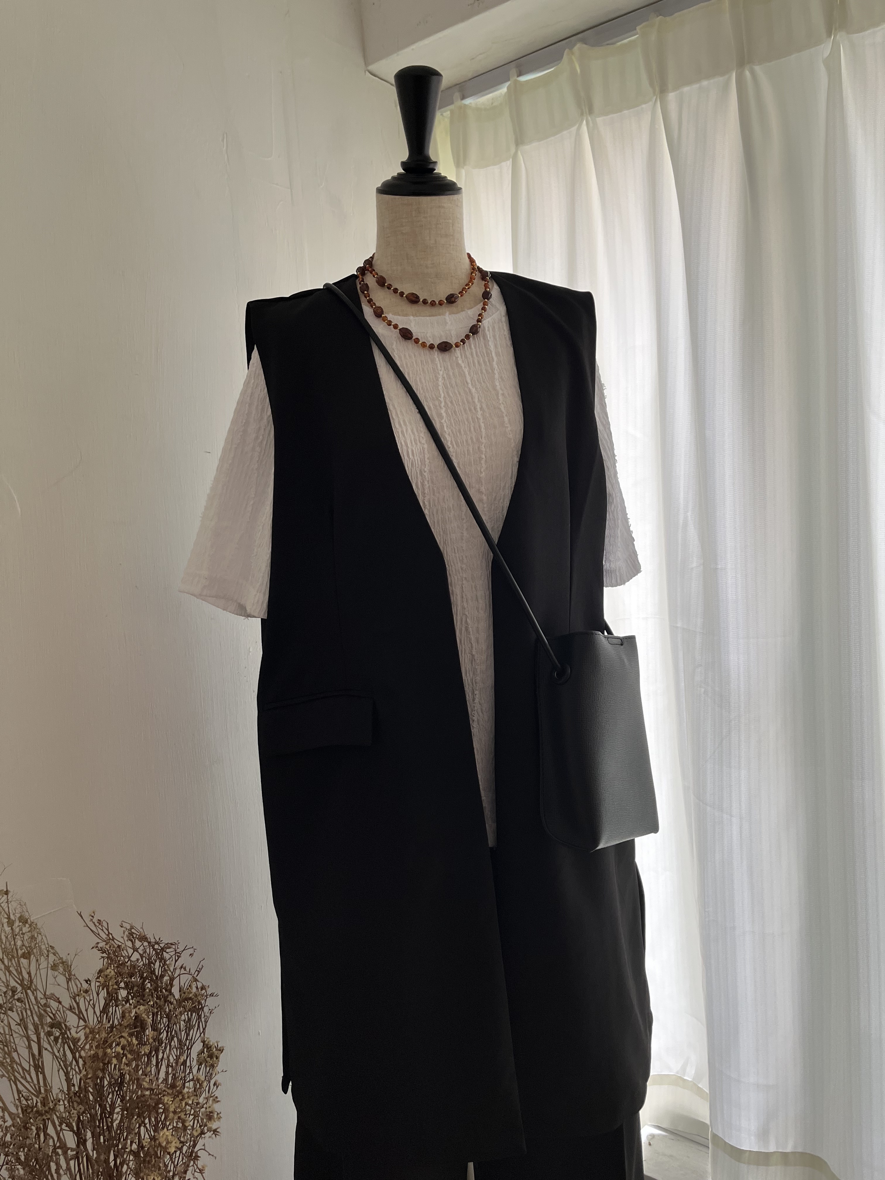 SIENT WORTH黑色背心中長外套套裝