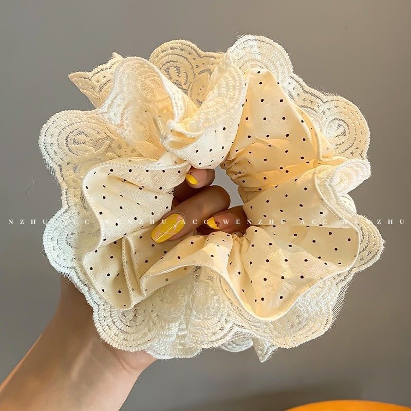 芭蕾風波點蕾絲花邊大長髮圈