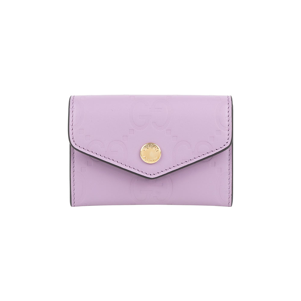 【GUCCI】GG Logo 壓紋牛皮釦式卡片夾/名片夾(淺紫色)