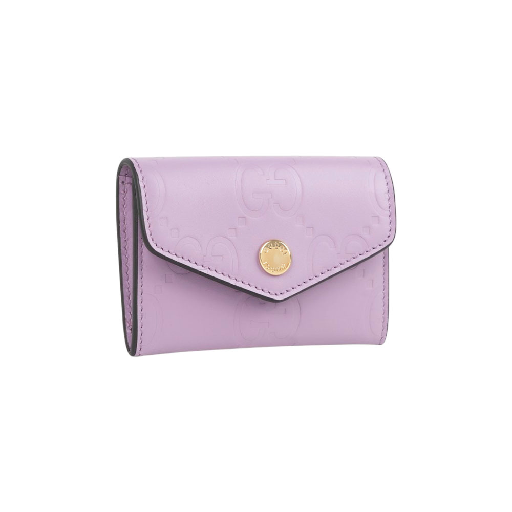 【GUCCI】GG Logo 壓紋牛皮釦式卡片夾/名片夾(淺紫色)