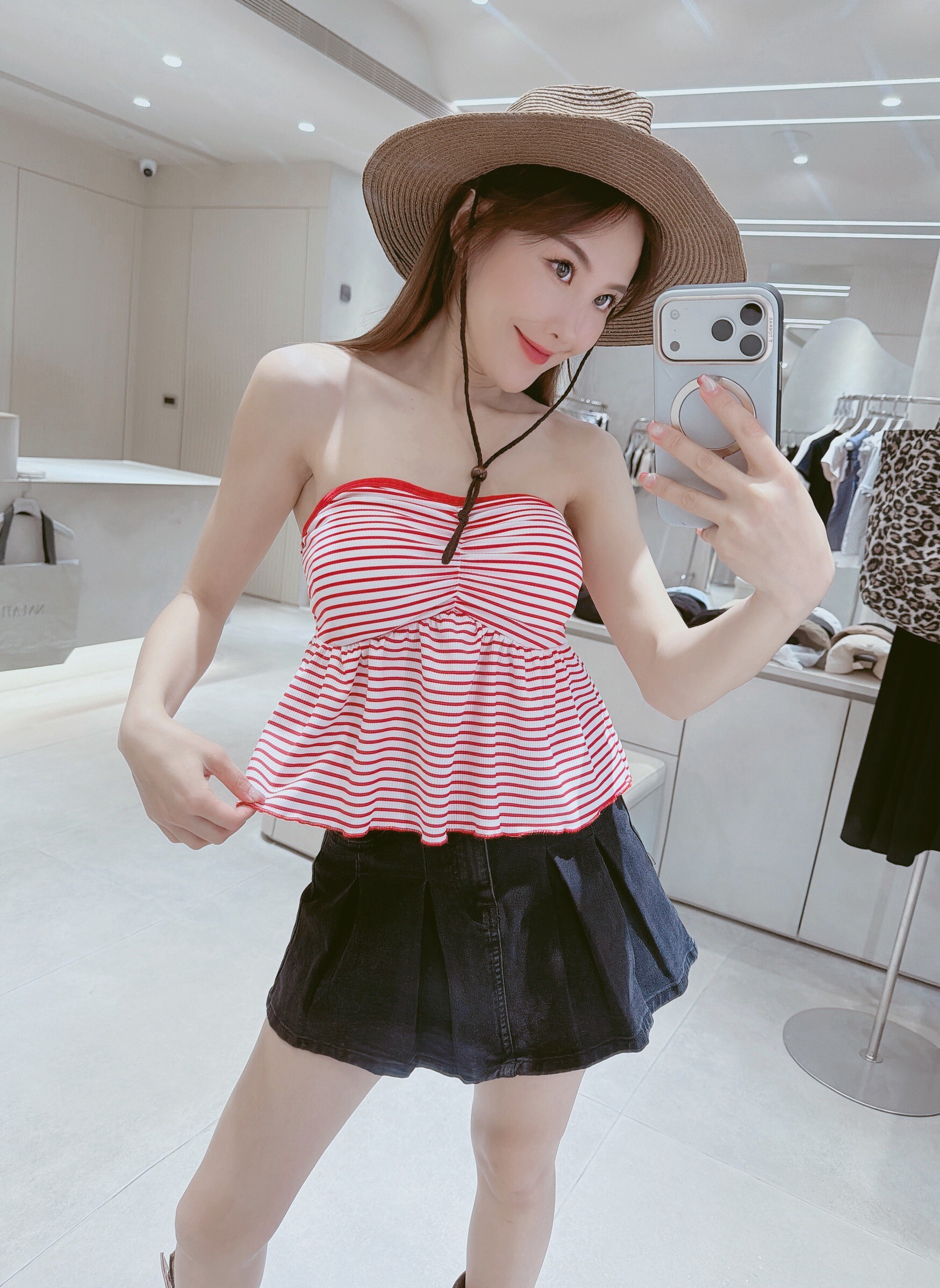 平口條紋傘狀罩杯背心