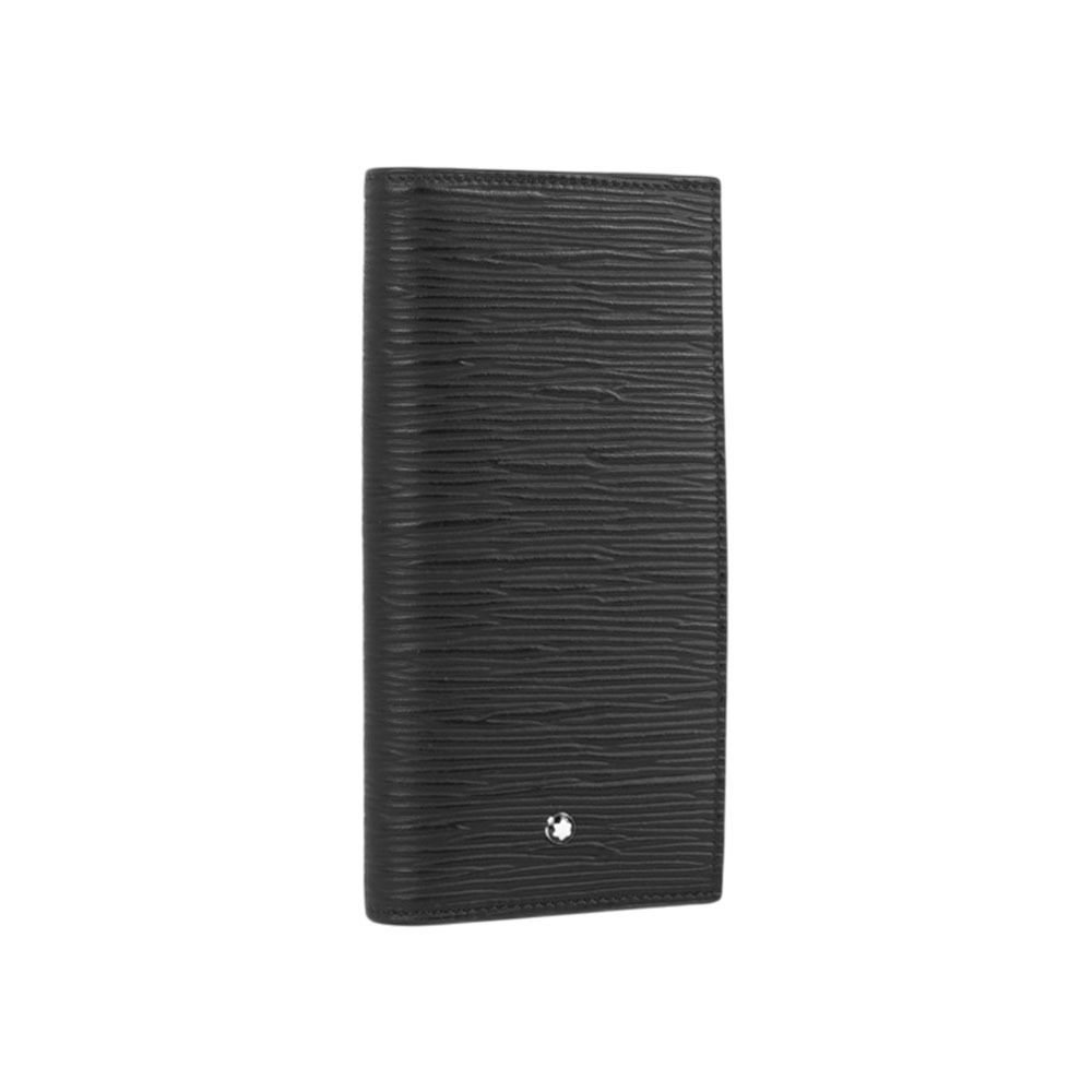 【Montblanc】4810 系列木紋牛皮15卡對開長夾(黑色)
