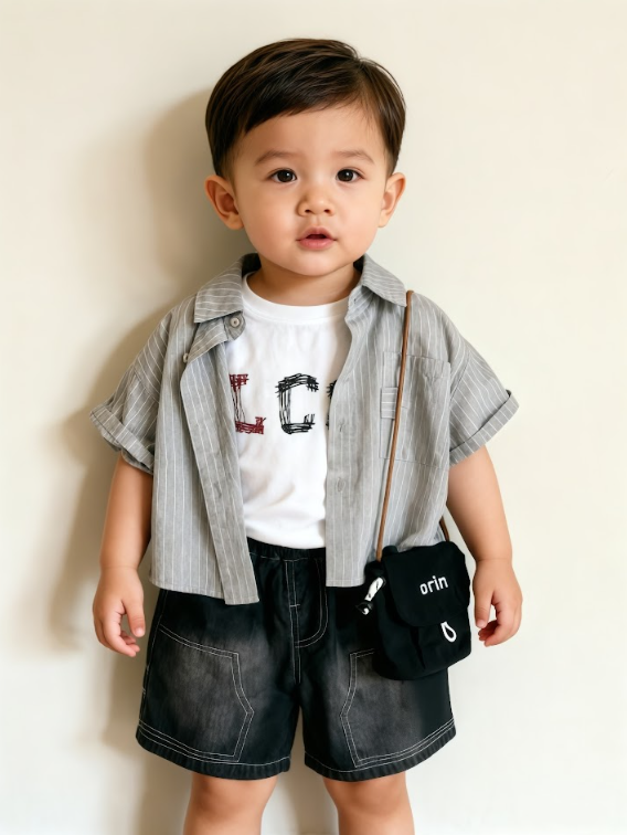 BYC04T062GY  氣質灰調條紋短袖恤衫