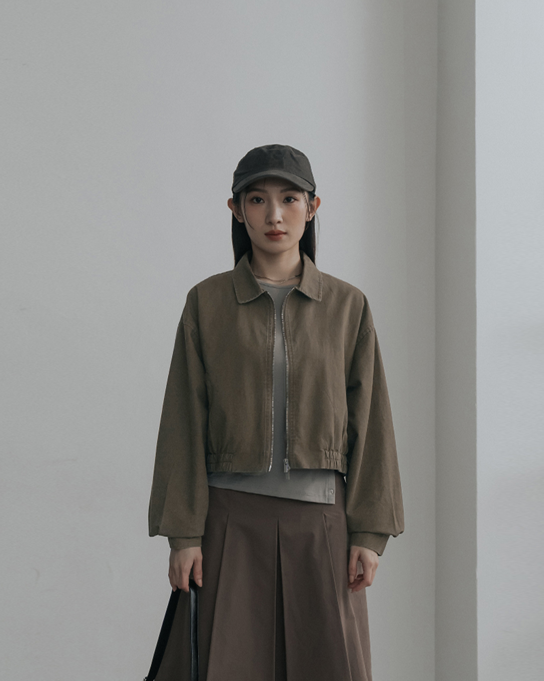 Washed design double-zip lapel jacket - coffee【02071706】in stock+pre-order