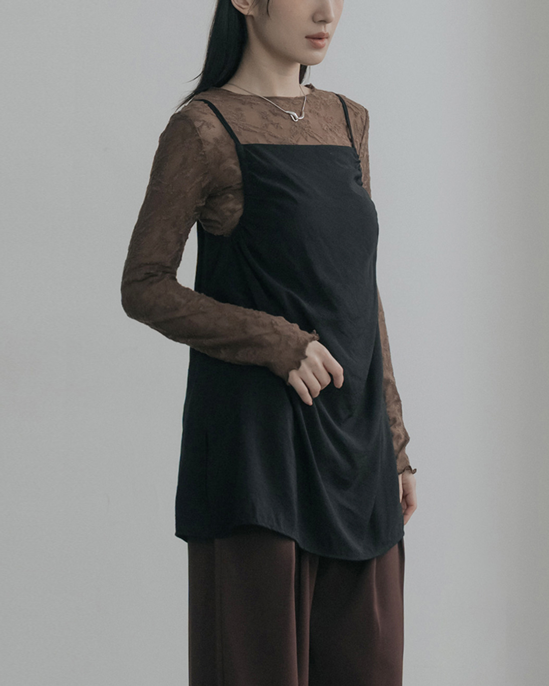 Drawstring strap design spaghetti strap cover-up vest - black【01099627】in stock+pre-order