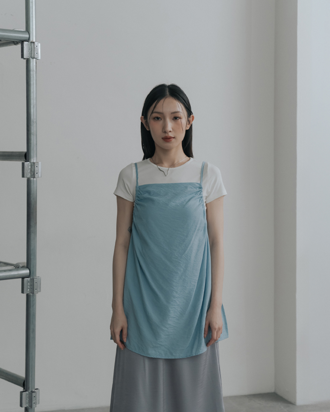 Drawstring strap design spaghetti strap cover-up vest - blue【01099628】in stock+pre-order