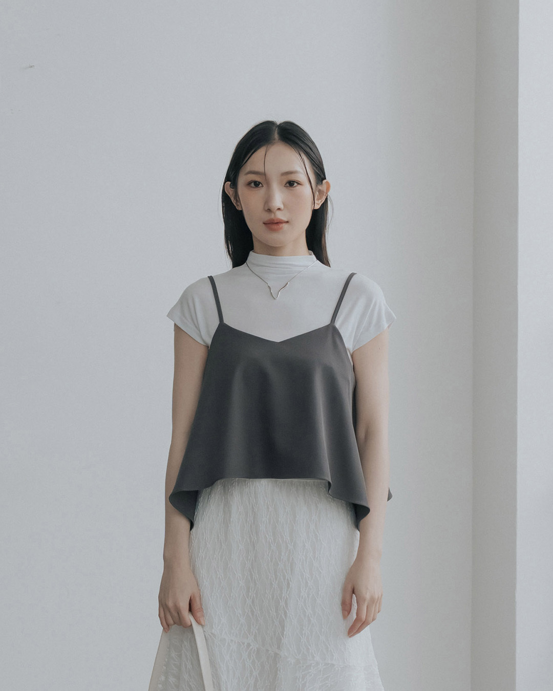 V-neck, irregular hem, spaghetti strap cover-up vest - gray【01099603】in stock+pre-order