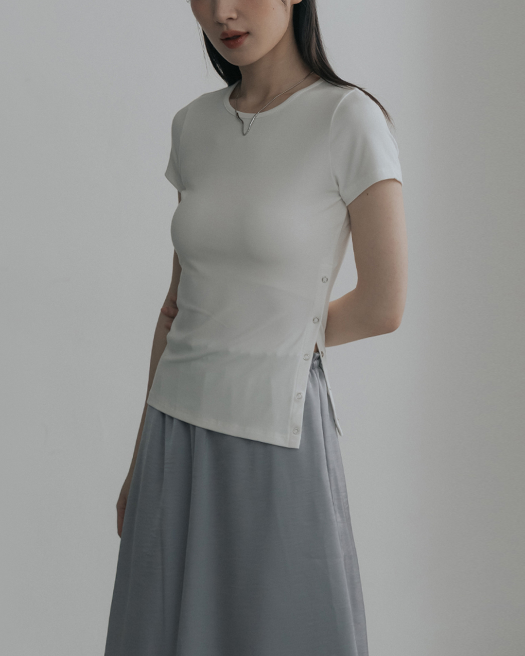 Plain fabric, single-sided snap button design, elastic fitted top-white【01099546】in stock+pre-order
