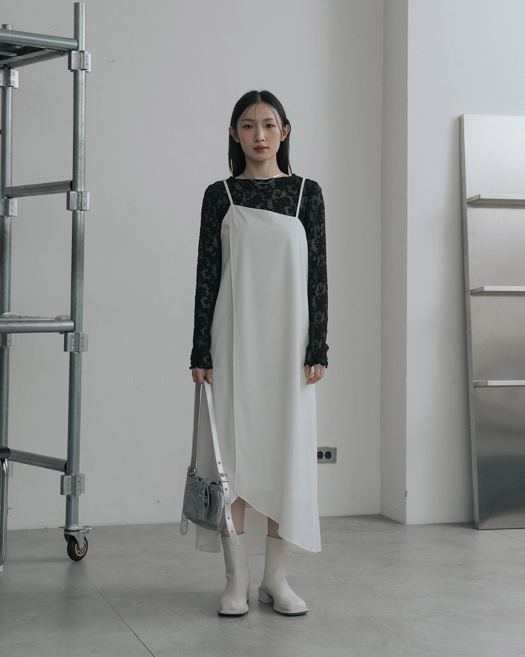 Asymmetrical cut, spaghetti strap long dress - off-white【01087302】in stock+pre-order