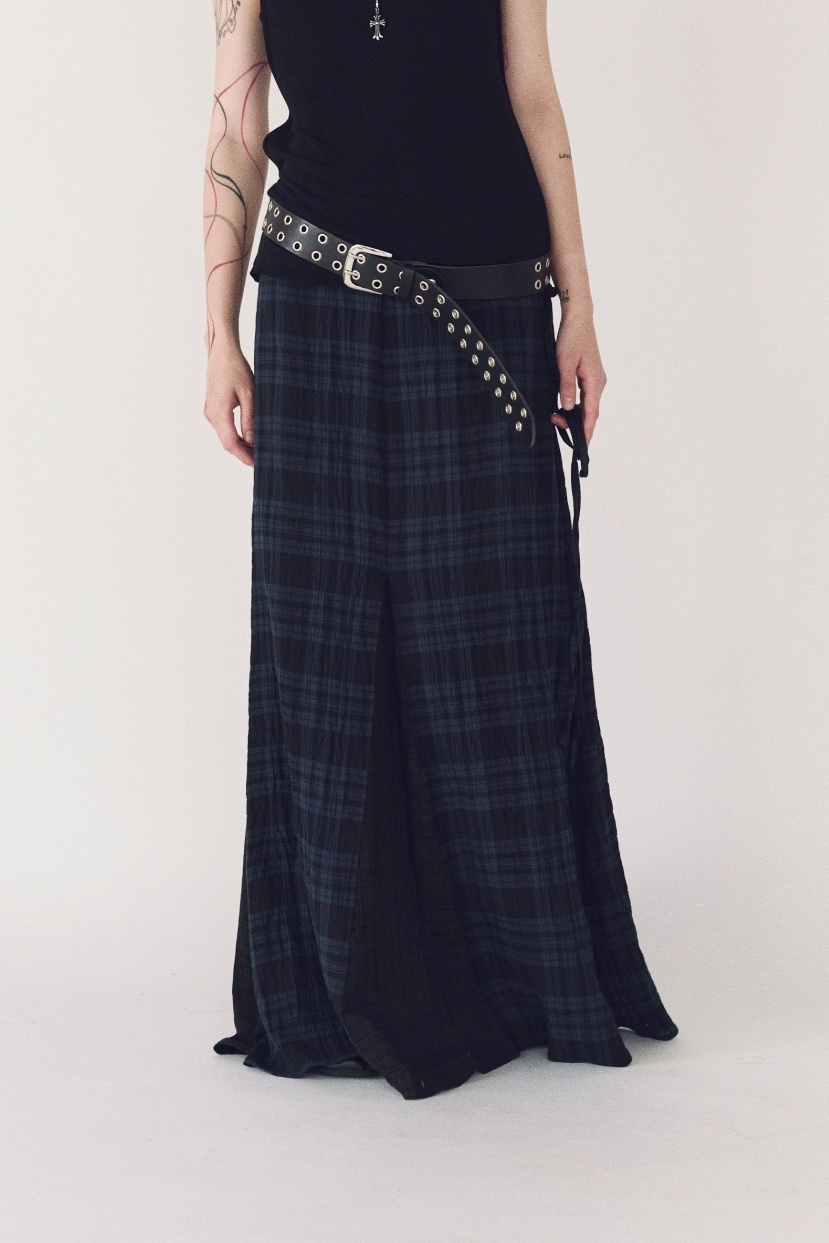 格紋綁帶傘狀長裙