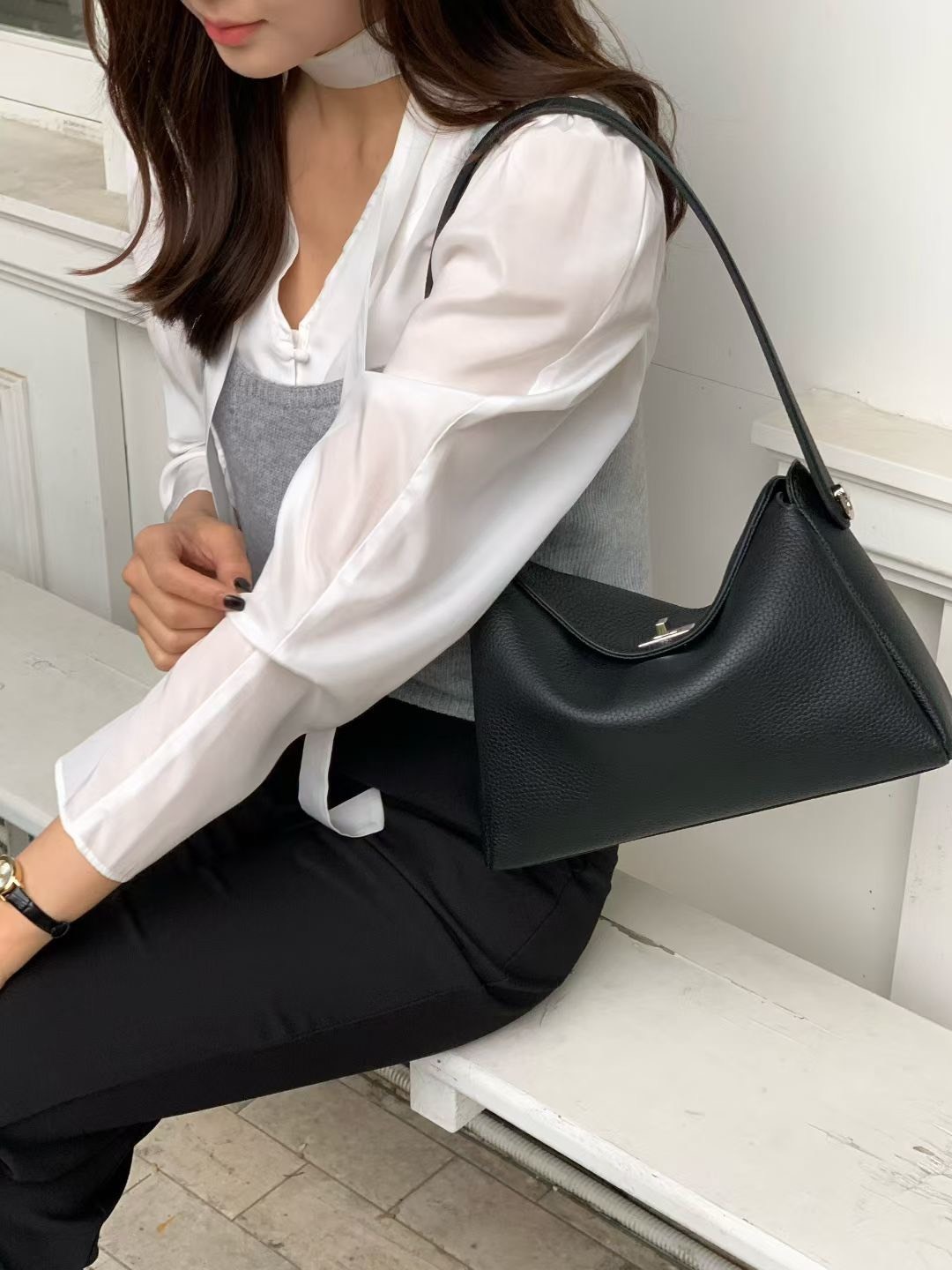 韓國 牛皮 大象灰 單肩包 側背包 肩背包 四色