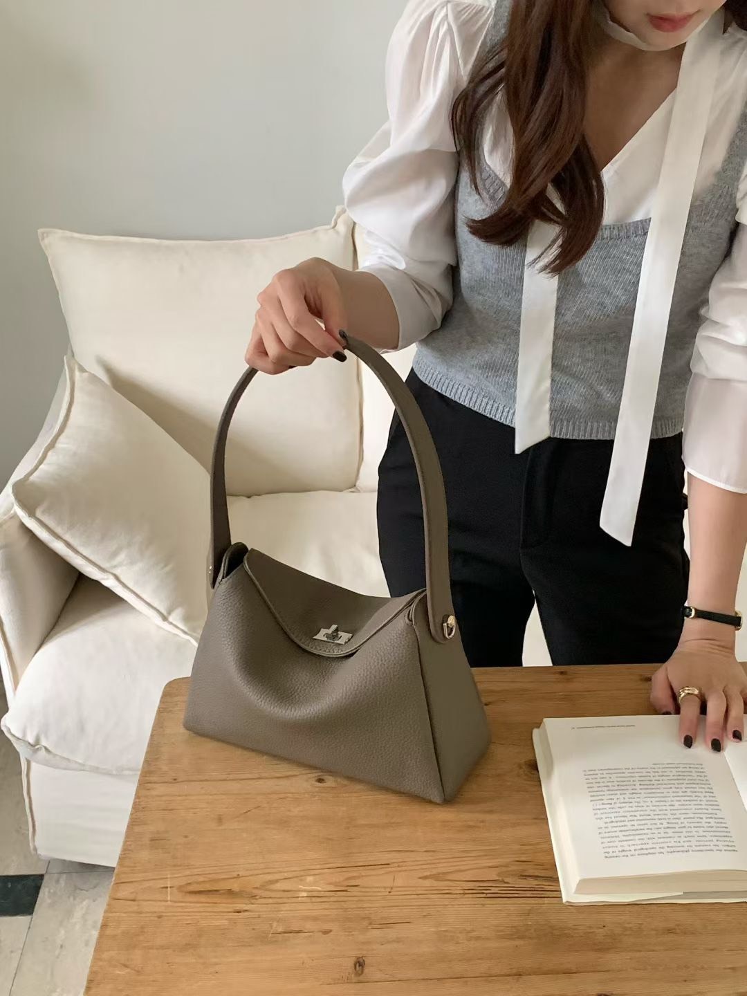 韓國 牛皮 大象灰 單肩包 側背包 肩背包 四色