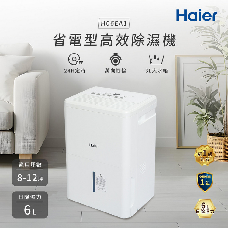 【Haier海爾】一級省電能效 除濕機 日除濕6公升 適用8~12坪 H06EA1
