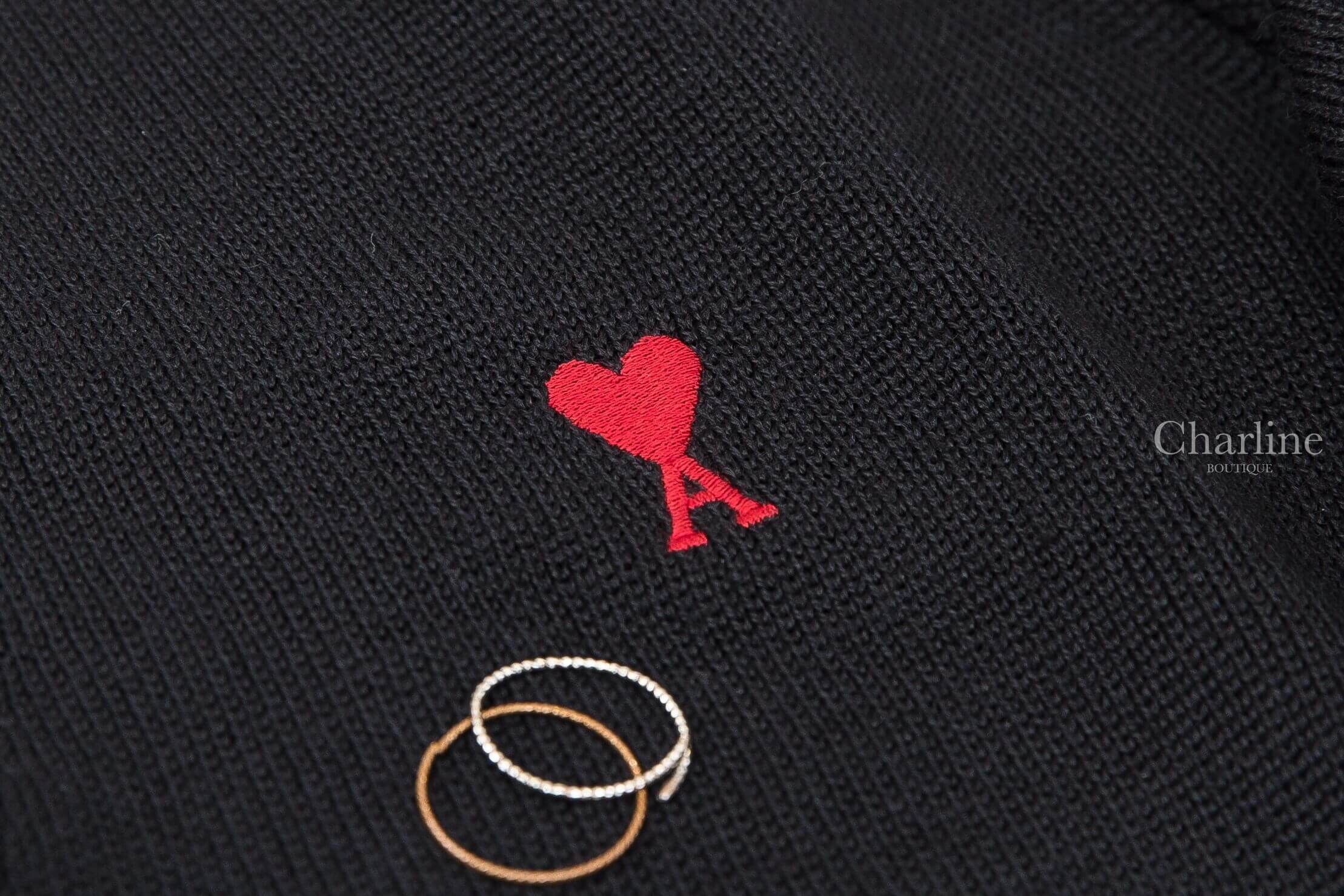 Ami Paris Red Ami De Coeur Cardigan 黑色針織紅色刺繡小愛心羊毛開襟長袖外套