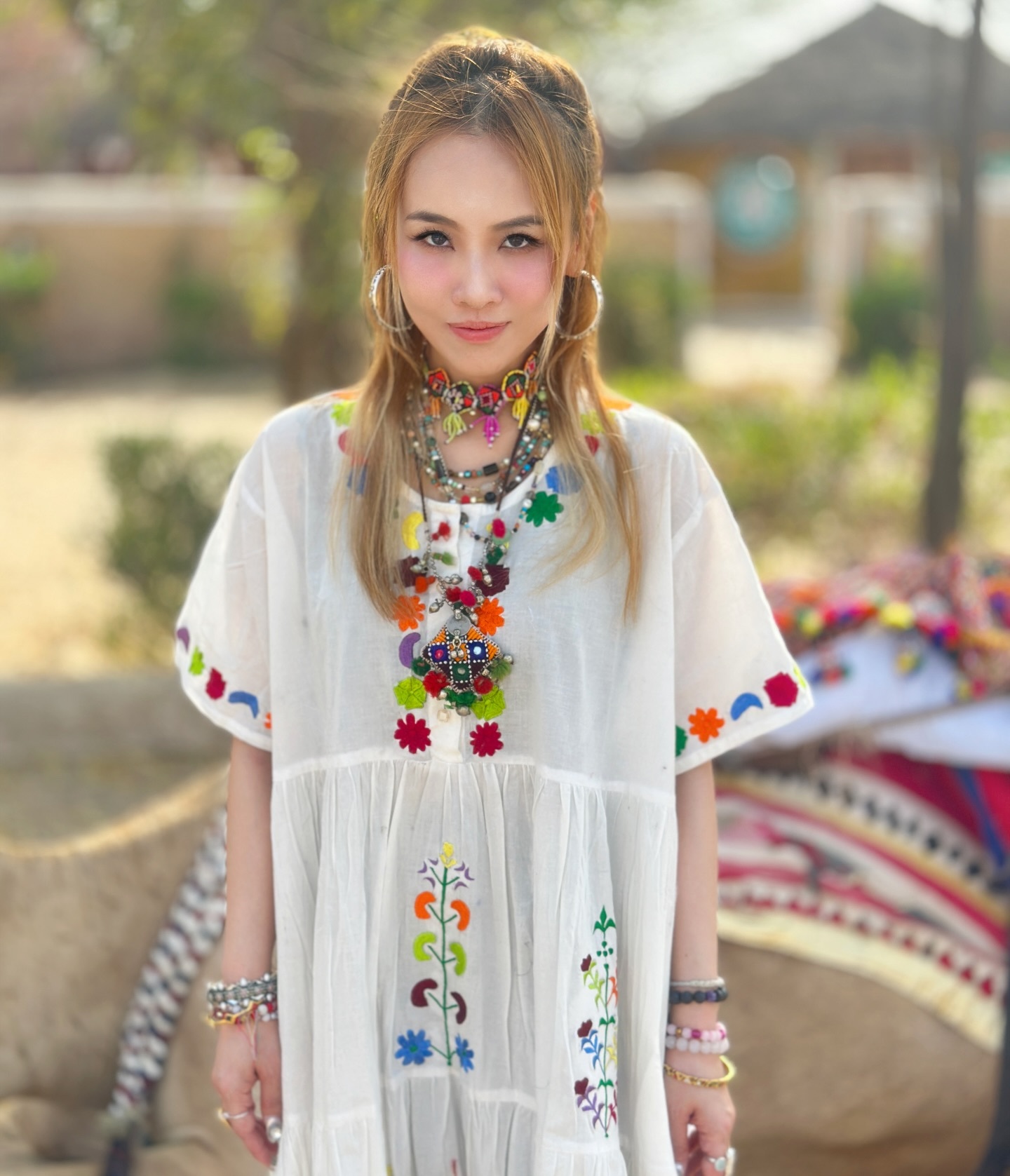 Macrame 七彩手工刺繡連身裙 M3540C - white (0413)