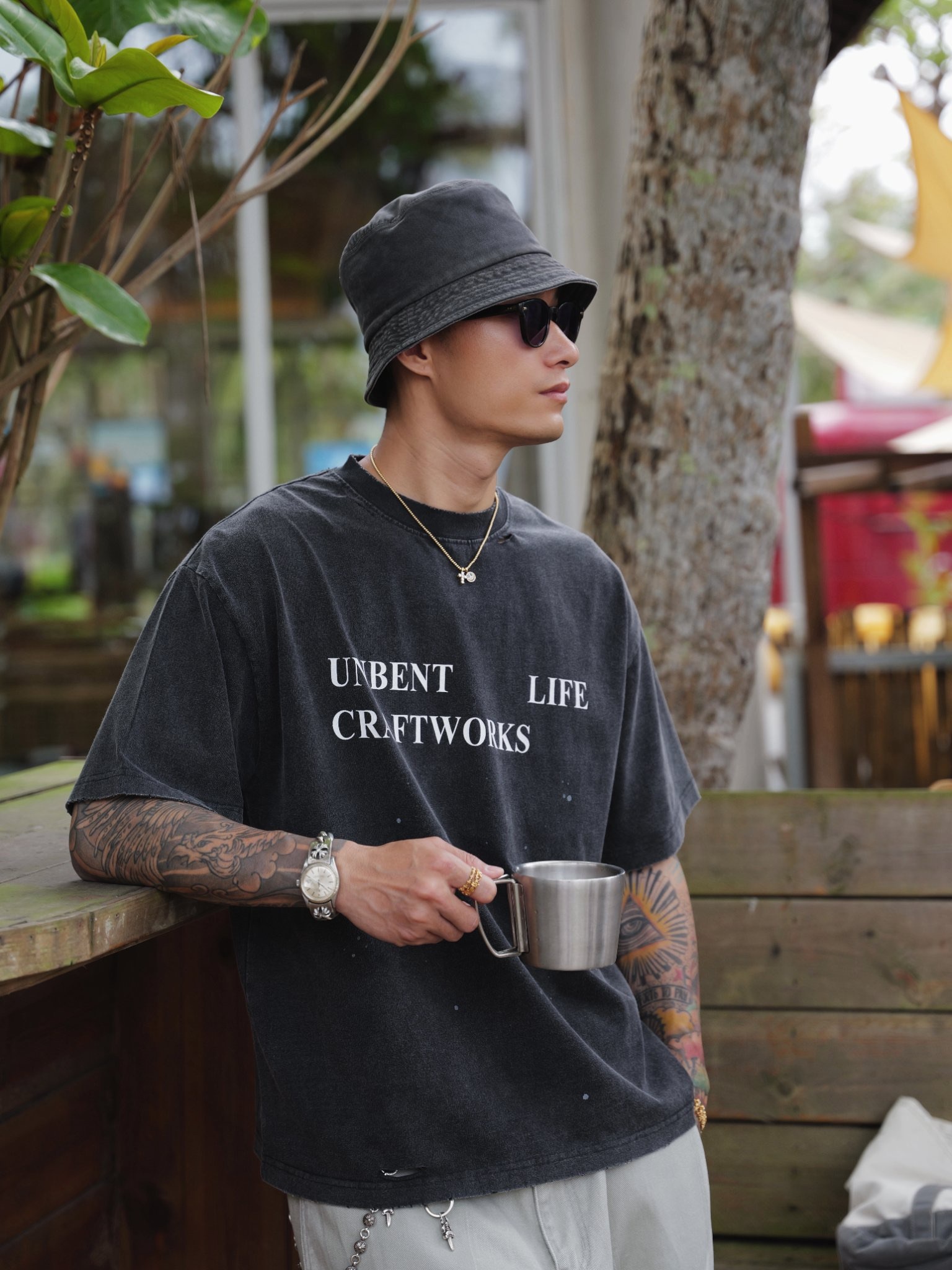 #預購 UNBENT 26SS 復古水洗 寬鬆休閒 潑墨破壞微裂 印花短踢 兩色