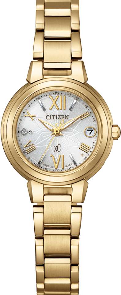 萬年鐘錶 - Citizen 星辰錶  XC   限定款金色萬年曆光動能電波錶  ES9433-56A 錶徑25MM
