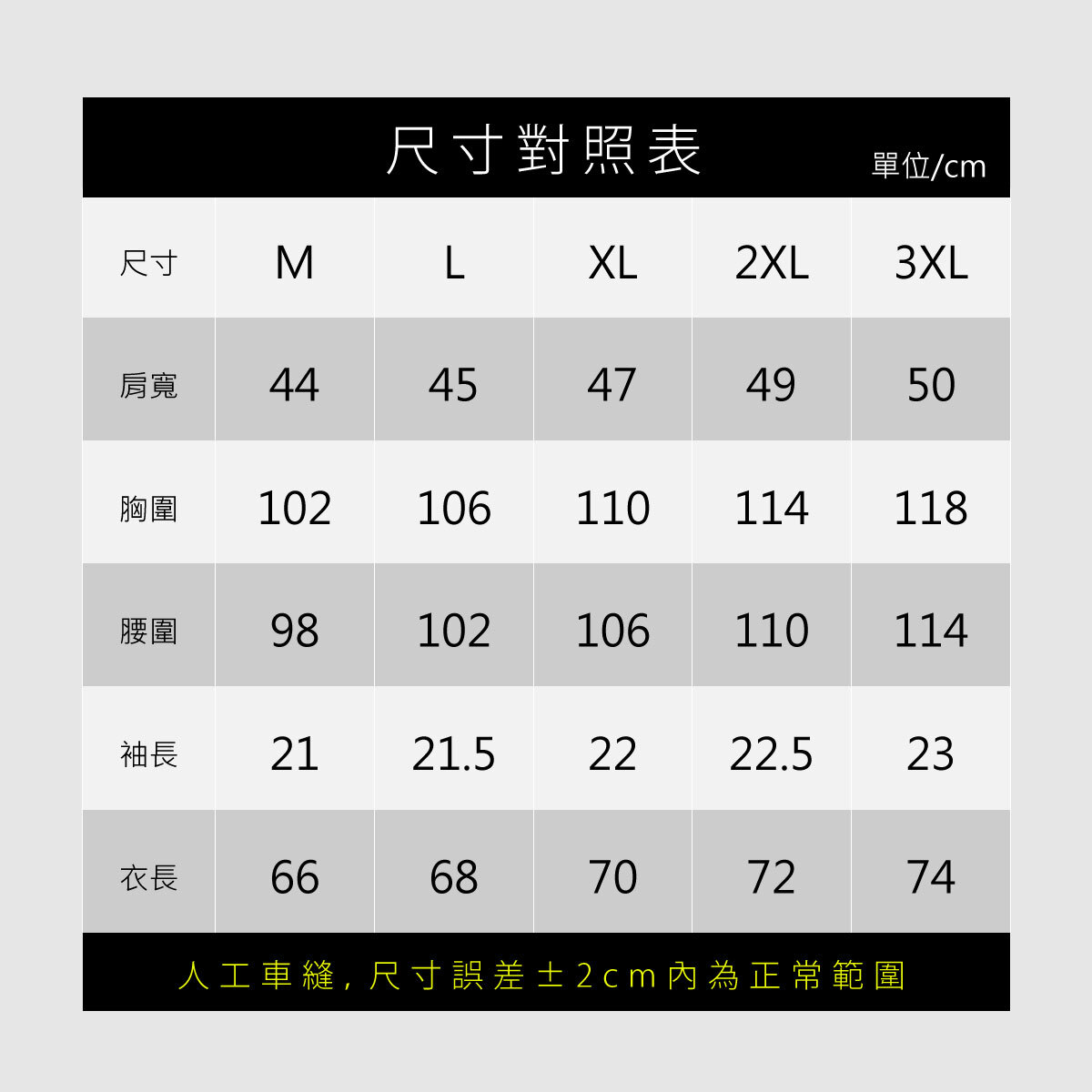 4D 超彈力冷感短袖POLO衫尺寸表