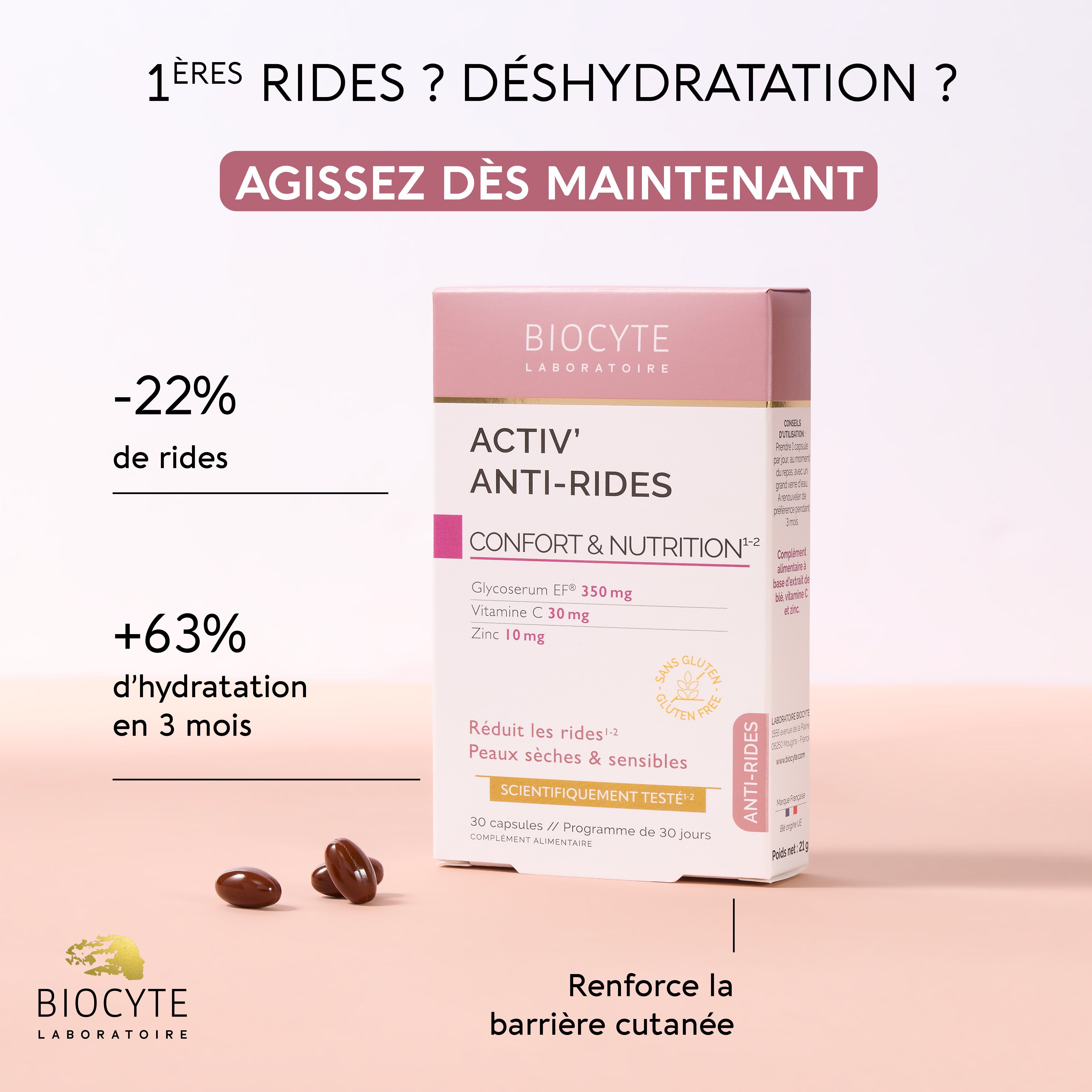 法國【抗皺活力膠囊】BIOCYTE 碧維斯【正品】30粒 減少皺紋 改善乾燥和敏感肌膚  ACTIV' ANTI-WRINKLE