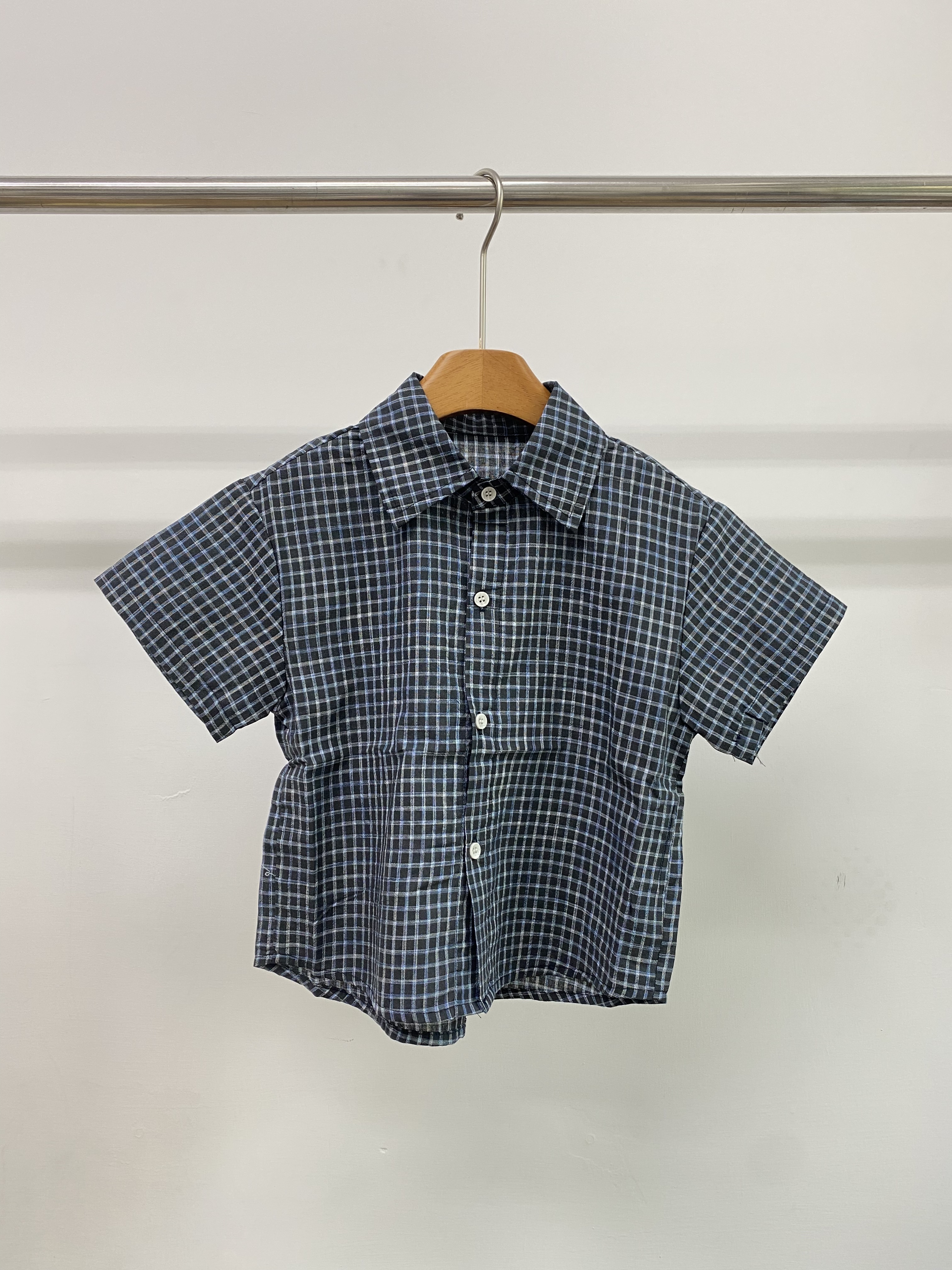 A04866棉麻格子短袖襯衫