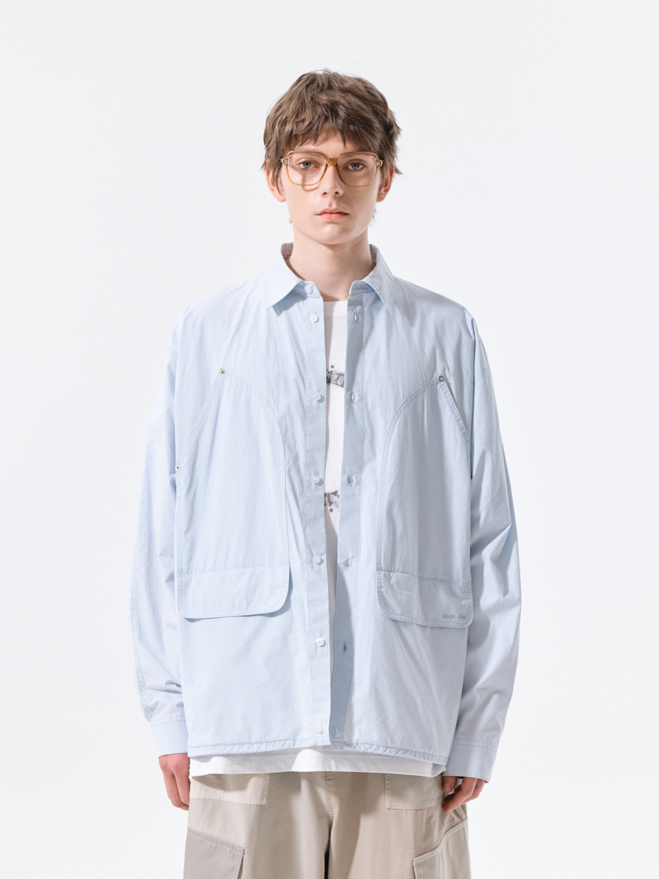 水洗棉工裝襯衫 淺藍