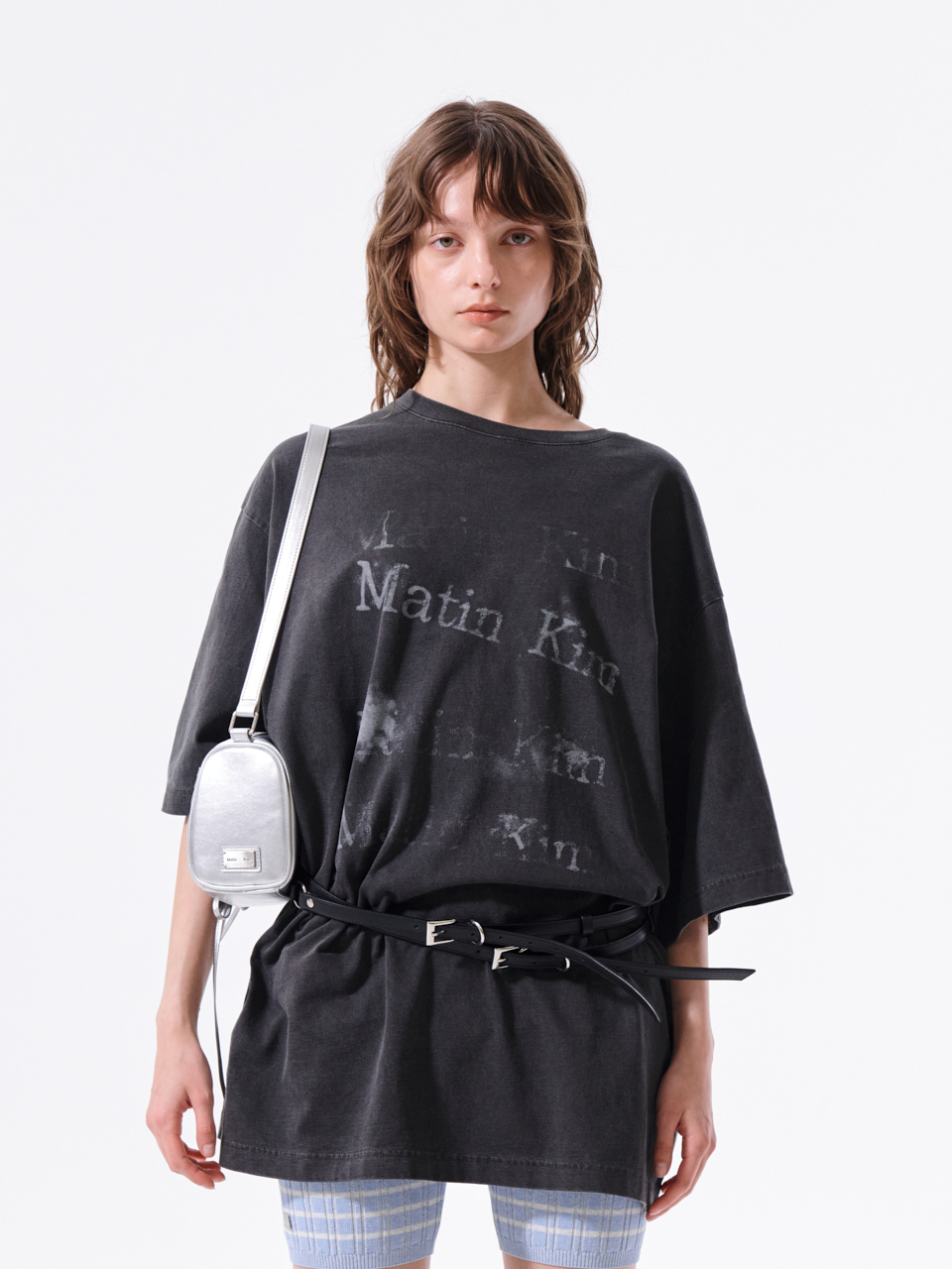 復古水洗棉寬版上衣 炭灰