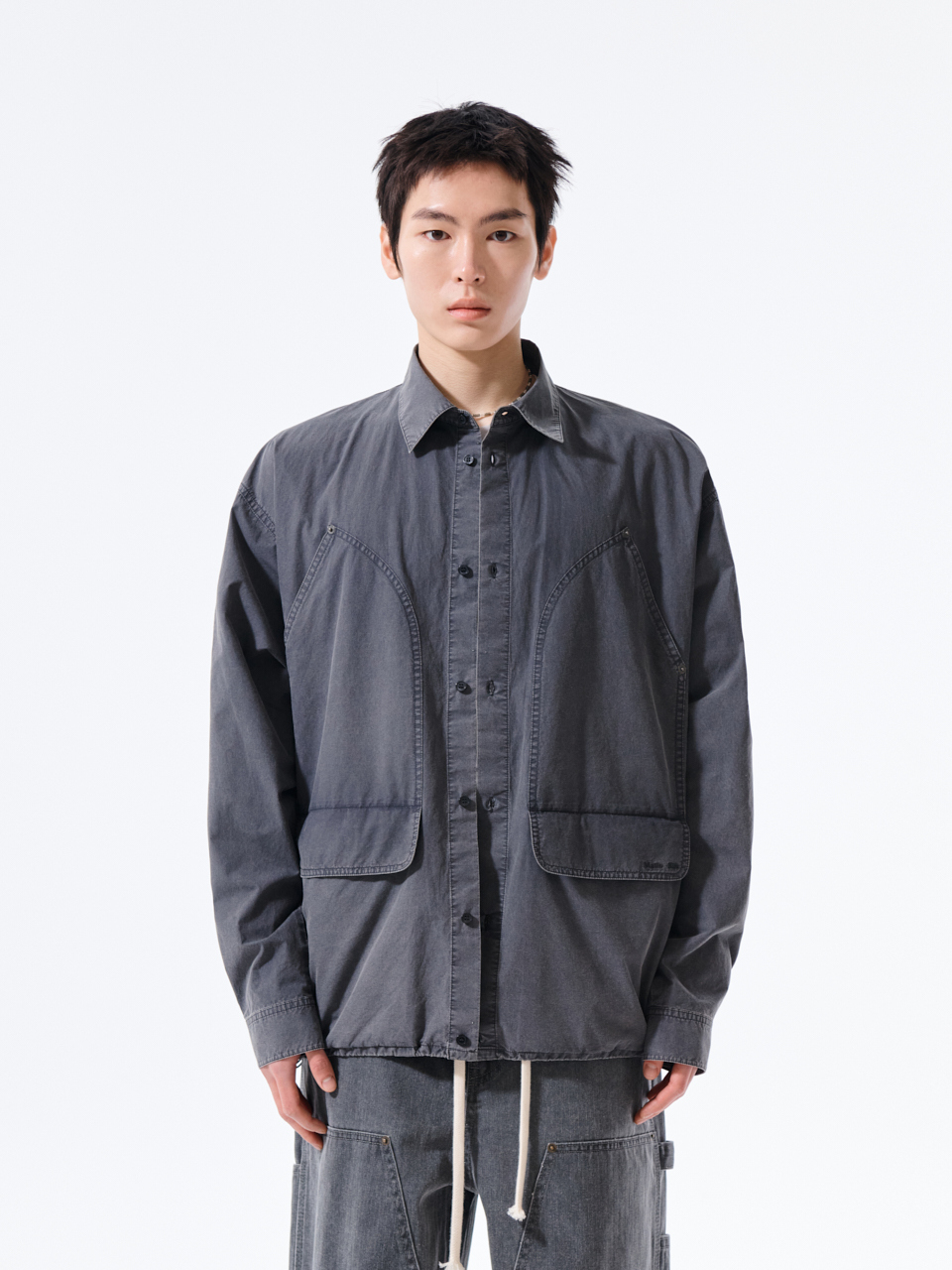水洗棉工裝襯衫 炭灰