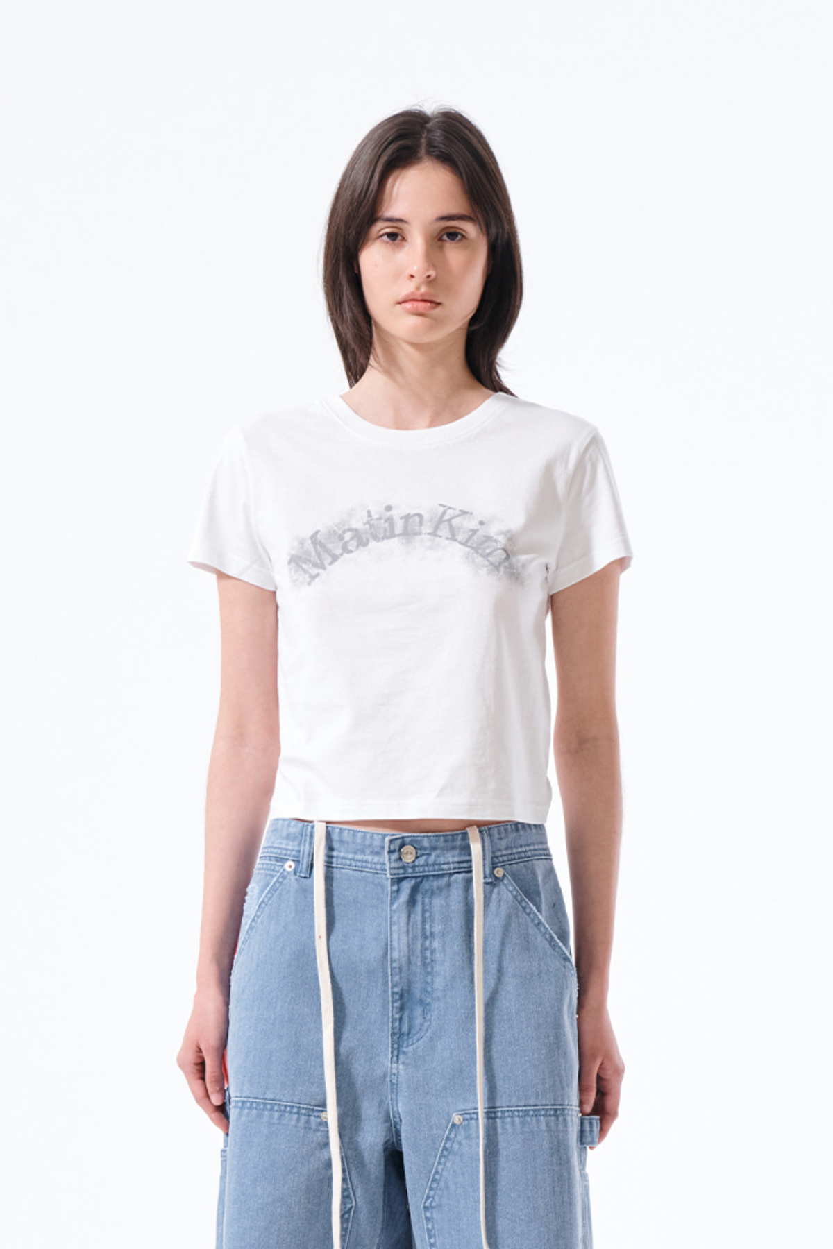 MATIN KIM拱形LOGO短版上衣 白色