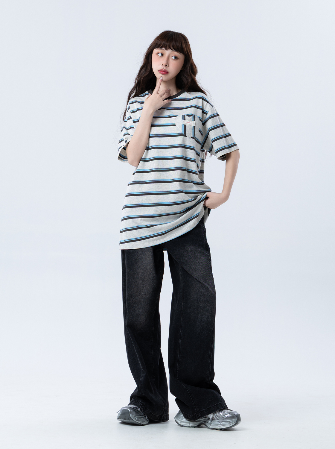 條紋造型口袋T恤