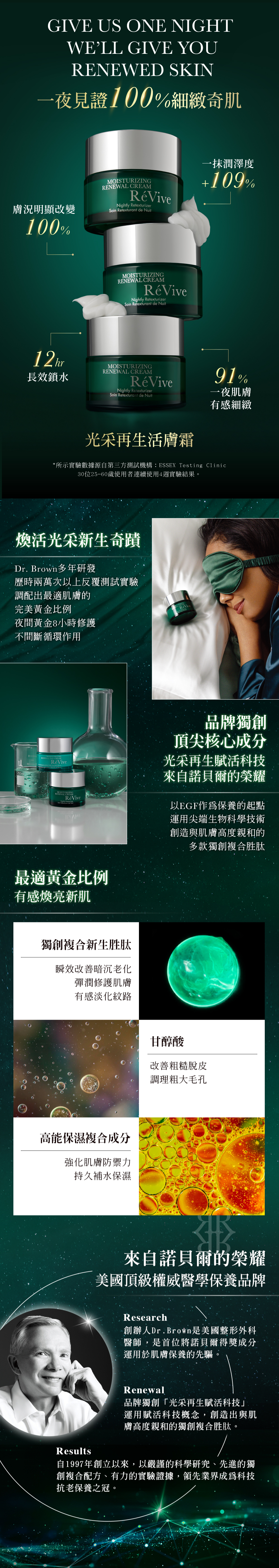 RéVive經典『光采再生活膚霜』完美晚霜，導入品牌獨創抗老技術『Bio Renewal Technology』光采再生賦活科技及天然有機甘醇酸，有效提振循環代謝、改善暗沉瑕疵，肌膚立即細緻提亮，宛如新生。