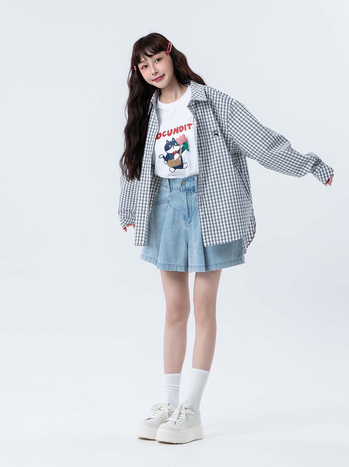 奈奈子格紋長袖襯衫