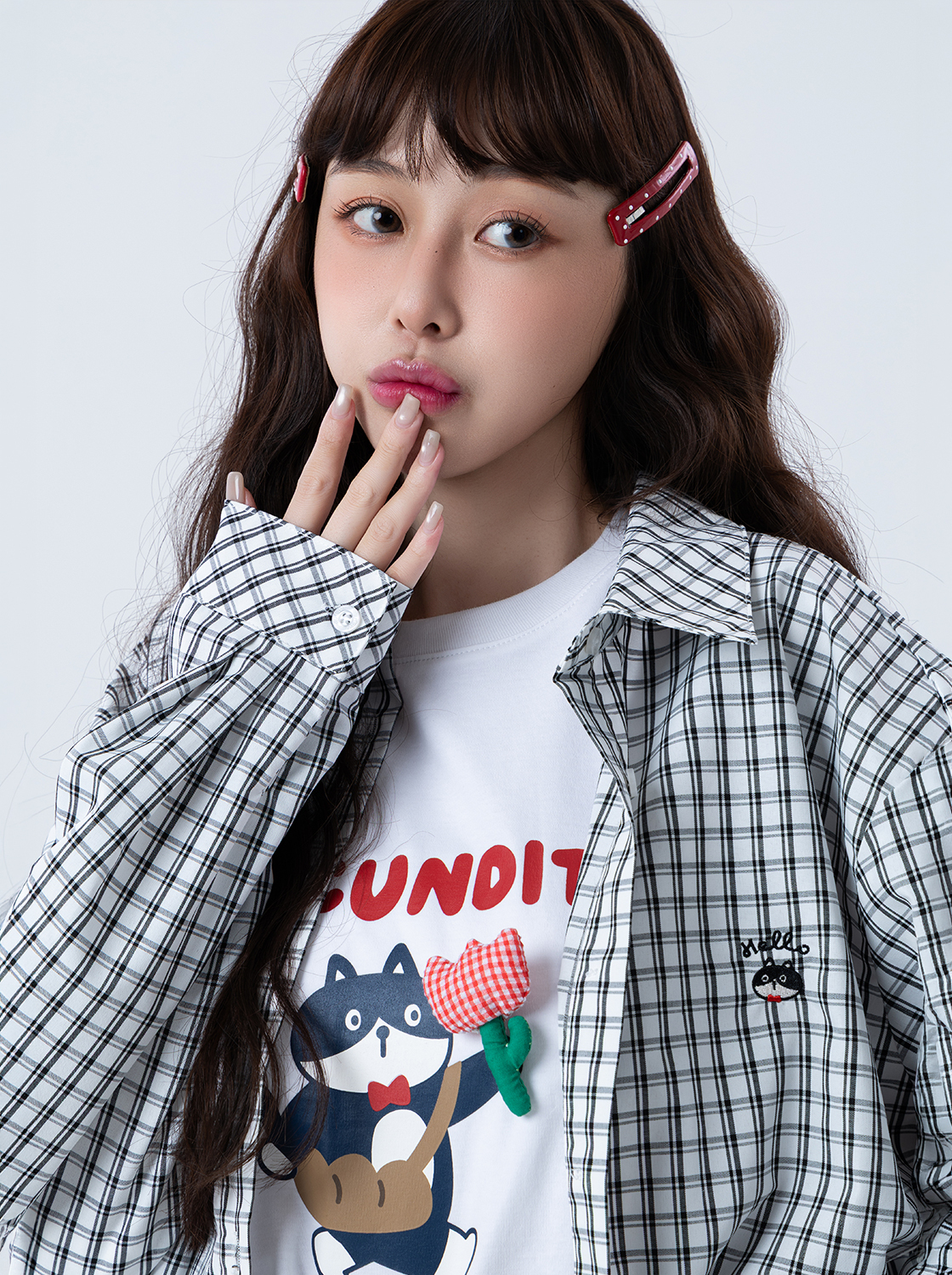 奈奈子格紋長袖襯衫